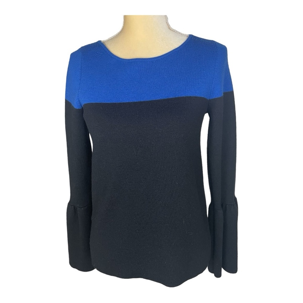 Ann Taylor Bell Long Sleeve Colorblock Sweater Top Black Blue Size Small - Picture 3 of 10